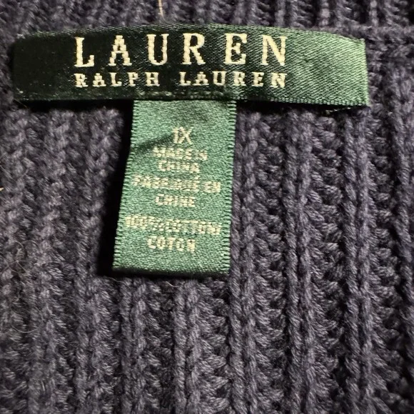 Lauren Ralph Lauren Striped V-neck Sweater Blue White Oversized 1X - Picture 3 of 6